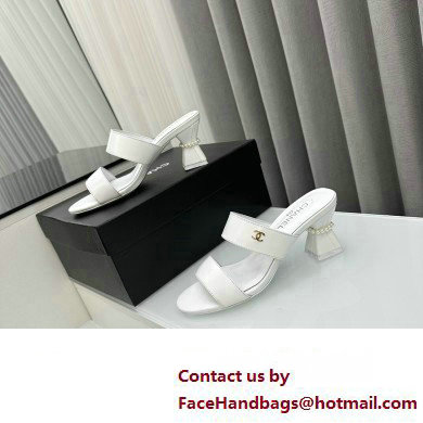 Chanel Lambskin  &  Imitation Pearls Mules G45685 White 2024